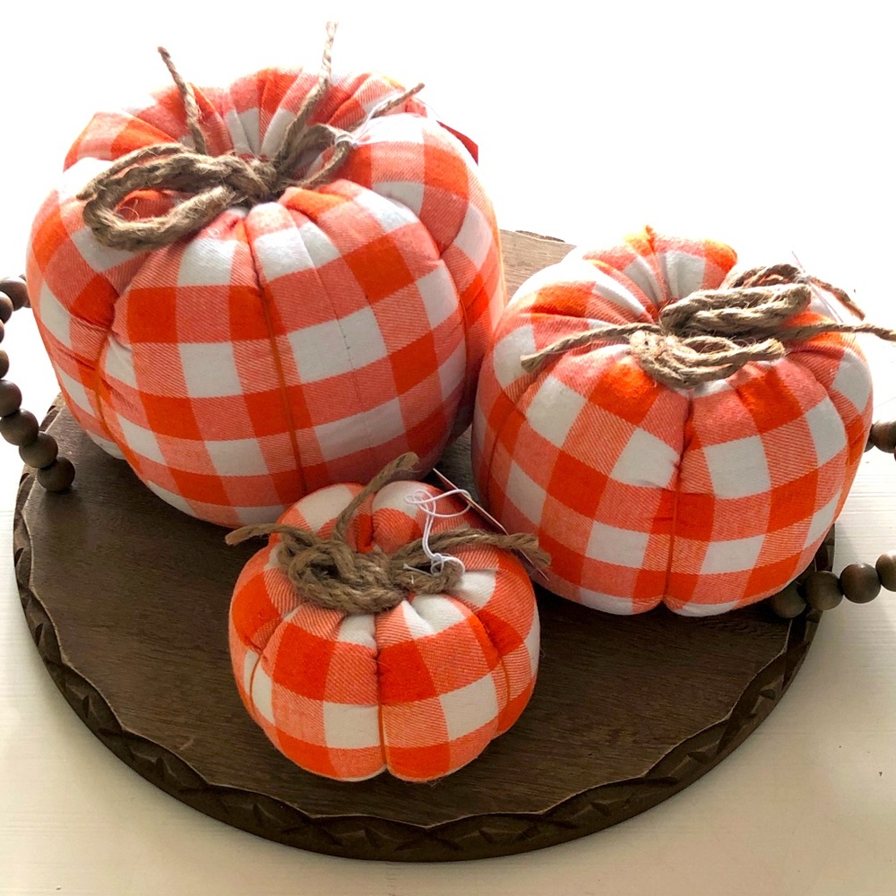 🍁🍂 Set of 3 Buffalo plaid fabric Fall Thanksgiving pumpkins!